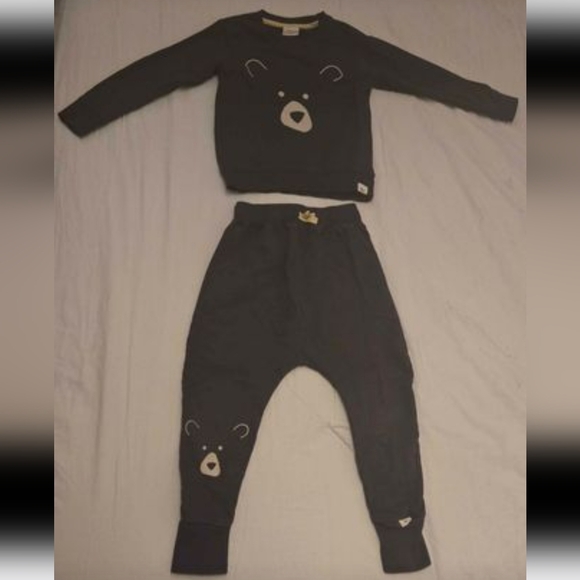 NWT - Turtledove London - Organic; Size 4-5, Charcoal Bear Face; Pants & Top - Picture 1 of 8
